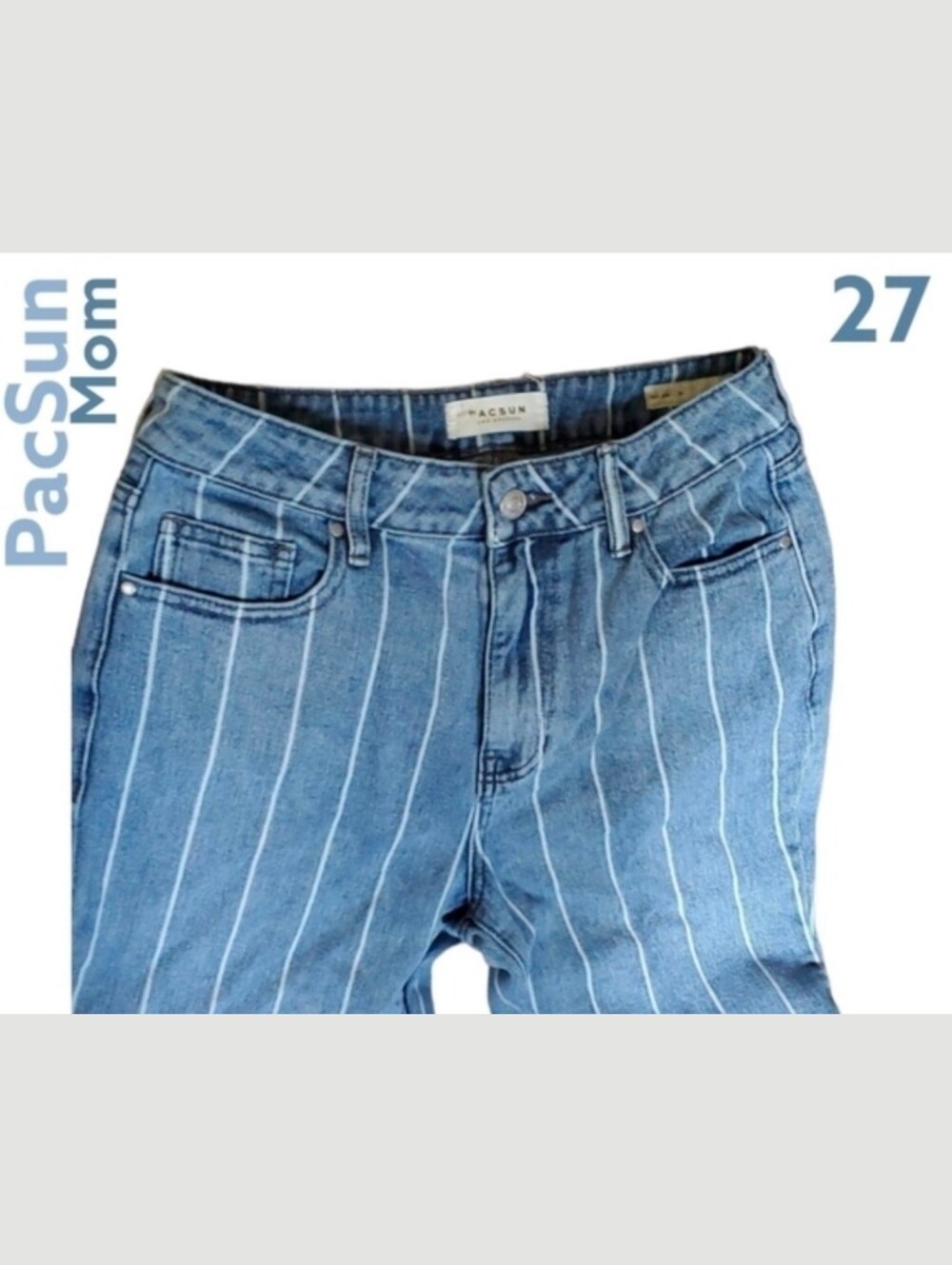 pacsun jeans women’s size 27 blue white Mom jean vertical stripes